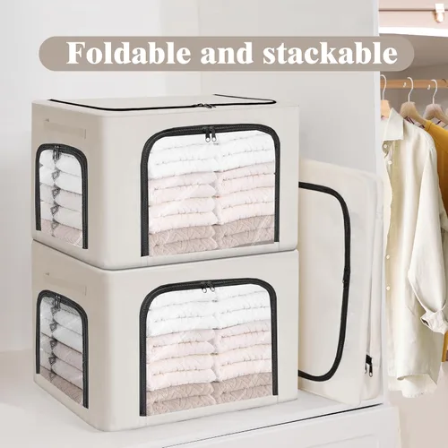 Vista 2 de GuliPostan Paquete de 3 contenedores apilables de almacenamiento de ropa de 40L con asas de marco de metal y cremallera, caja organizadora plegable