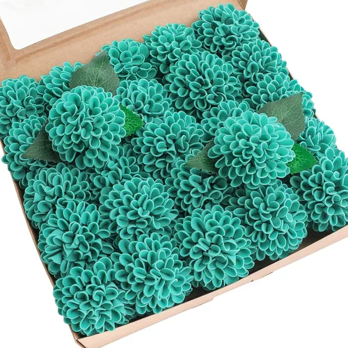 Vista 16 de Floroom Flores Artificiales de Dalia 25 piezas Rosas Falsas de Espuma Negra de Aspecto Real con Tallos para Ramos de Boda DIY Centros de Mesa