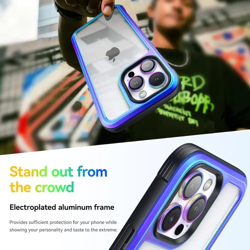 Vista 5 de Meifigno Serie Rainbow - Funda diseñada para iPhone 15 Pro Max, [3 protección de grado militar], con protector de lente de cámara y marco