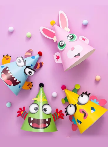 Vista 7 de JOYIN 12 juegos de sombreros de fiesta para niños, juegos de fiesta, actividades de manualidades, lindos sombreros de cumpleaños con temática