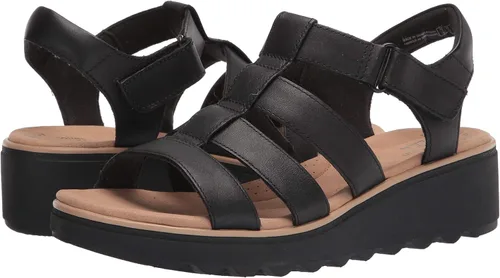Vista 7 de Clarks Sandalias de cuña Gladiator para mujer, tamaño de plantilla AD, Cuero negro