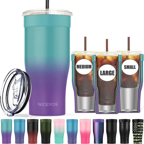 Vista 18 de Funda universal para café helado - Funda aislante reutilizable de acero inoxidable de doble pared mejorada para bebidas frías, se ajusta a tazas