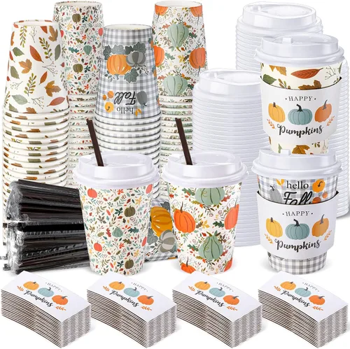 Vista 11 de Lallisa 48 juegos de tazas de café desechables de otoño de Acción