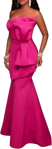Vista 2 de SEBOWEL - Maxivestido sexi para mujer con hombros descubiertos y detalle de lazo de gran tamaño vestido de noche para fiesta
