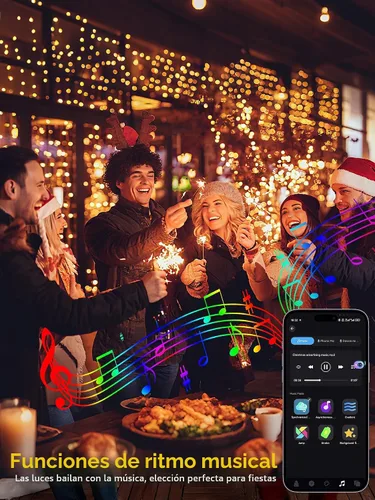 Vista 8 de Guhope Luces de Navidad inteligentes que cambian de color, 66 pies, 200 luces LED RGB de Navidad con aplicación y control remoto, luces impermeables