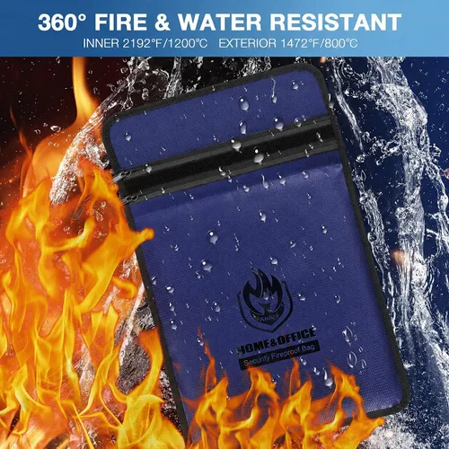 Vista 3 de andyer - Bolsa de documentos ignífuga mejorada con dos bolsillos (2000 ℉), bolsa de dinero impermeable ignífuga de 15 x 11 pulgadas con cremallera