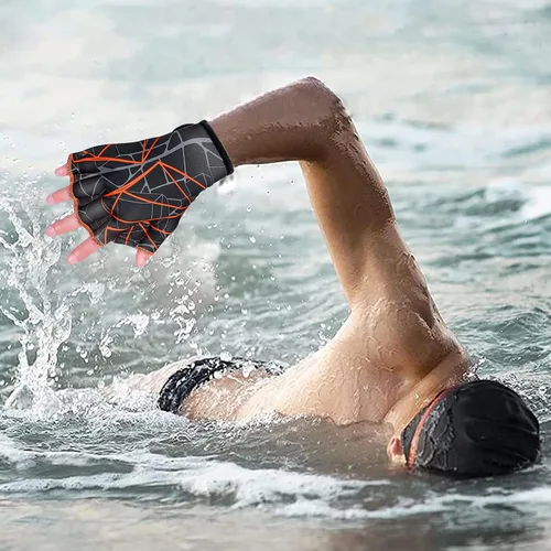 Vista 2 de Guantes de natación de nailon para natación acuática, guantes de malla para entrenamiento acuático, entrenamiento acuático, equipo de mano