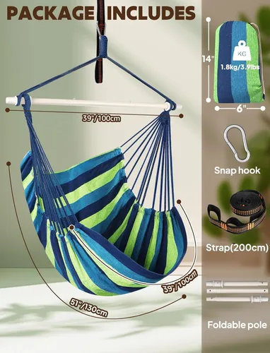 Vista 3 de Chihee - Hamaca con columpio de silla - Metal fuerte, plegable, portátil, máximo 500 libras, asiento cómodo, para patio y césped, mezcla de algodón