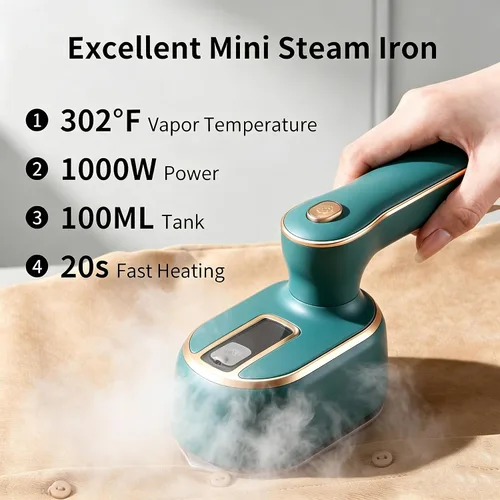 Vista 9 de Vaporizador de Viaje para Ropa - Planchas de Vapor Pequeñas de 1000W Plegables para Eliminación de Arrugas, Mini Vaporizador Portátil Compacto