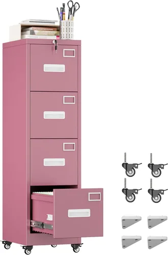 Vista 15 de METAN - Archivador de 2 cajones con cerradura, móvil para debajo del escritorio, archivador para oficina tamaño legal/carta, totalmente ensamblado