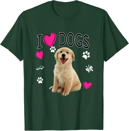 Vista 92 de Camiseta I Love Dogs - Camiseta Golden Labrador retriever, Azul Negro
