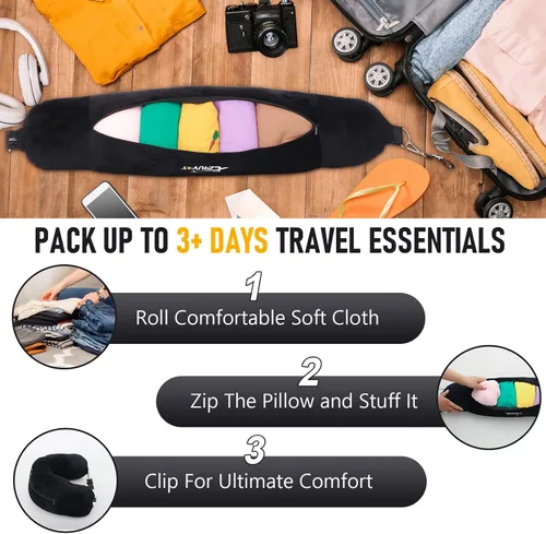 Vista 2 de Almohada de viaje para el cuello rellenable con ropa, almohada para el cuello rellenable para viajar, bolsa de almacenamiento rellenable y plegable