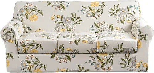 Vista 79 de Fundas elásticas para sofá de 1/2/3 cojines, funda estampada con fundas de cojín de asiento separadas, fundas de sofá lavables, protector de muebles