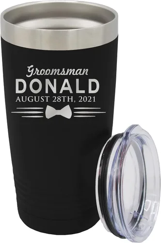 Vista 15 de Vaso de padrinos de boda grabado personalizado, taza de acero inoxidable aislada personalizada para padrino de boda, despedida de soltero, boda