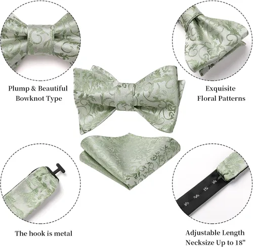 Vista 221 de HISDERN Pajaritas para hombre, corbatín de cachemira para hombre, corbata de lazo y bolsillo cuadrado, juego formal de esmoquin para boda