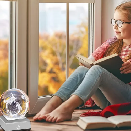 Vista 6 de ERWEI Base de luz LED esférica con recesión para exhibición de bola de cristal para arte de vidrio de cristal láser 3D con interruptor táctil