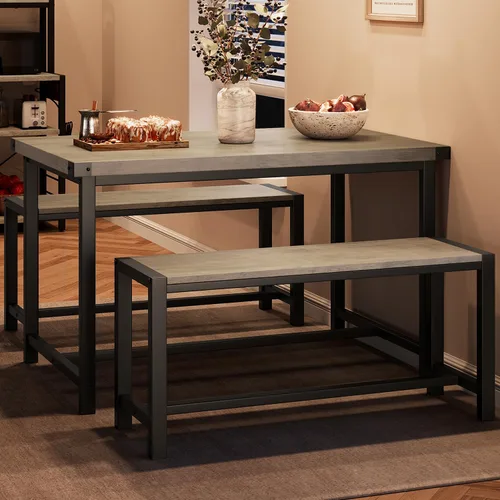 Vista 9 de IDEALHOUSE Juego de mesa de comedor para 4, mesa de cocina con 2 bancos tapizados, juego de mesa de comedor rectangular, juego de mesa de cocina