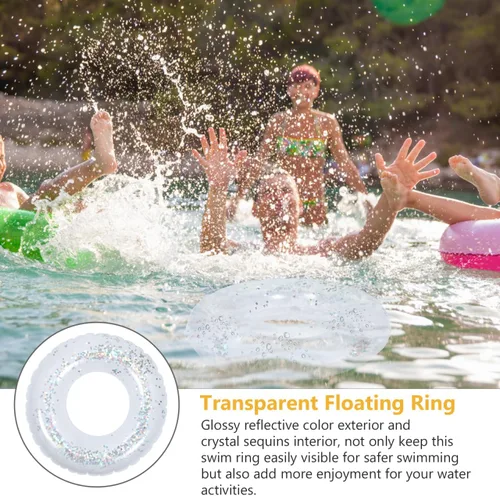 Vista 8 de Anillo de natación inflable transparente con lentejuelas brillantes, flotador de piscina de PVC de 24 pulgadas para niños, ligero y fácil