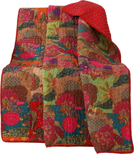Vista 2 de Greenland Home Jewel Manta de Tiro 100% Algodón con Acolchado Estilo Kantha, Multicolor