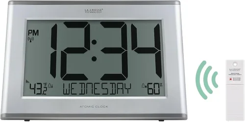 Vista 4 de La Crosse Technology 513-63867-INT Reloj digital atómico extra grande delgado con temperatura y humedad al aire libre