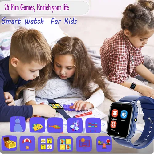 Vista 4 de iCHOMKE Reloj inteligente para niños, reloj inteligente para niñas y niños con 26 juegos, grabadora de video y reproductor, linterna de calendario