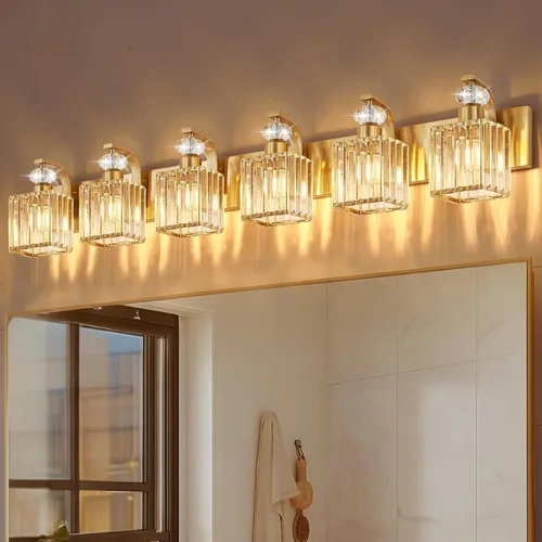 Vista 21 de Lámpara Moderna de Tocador de Baño, Luminarias de Baño de 4 Luces Negro Dorado Sobre Espejo, Aplique de Pared de Cristal de 28.4