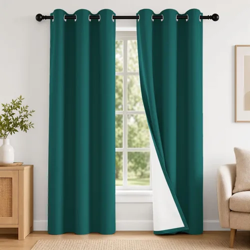 Vista 77 de 2 paneles de cortinas 100% opacas, de peso medio, con aislamiento térmico y ojales para dormitorio, sala de estar, tratamiento de ventana