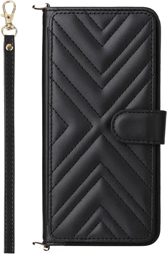 Vista 4 de Funda con tapa compatible con Blu View 1 Correa de muñeca con cordón de cuero sintético + carcasa para billetera doble [6 ranuras para tarjetas]