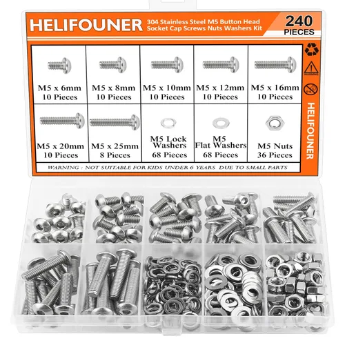 Vista 19 de HELIFOUNER 560 Piezas M2 x 4 mm / 6 mm / 8 mm / 10 mm / 12 mm / 16 mm / 20 mm, Tornillos de Cabeza de Botón con Cavidad Cilíndrica, Tuercas