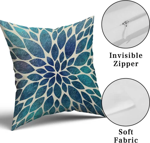 Vista 7 de Juego de 2 fundas de almohada de dalia verde azulado primaveral de 16 x 16 pulgadas, fundas de almohada modernas abstractas para sofá, decoración