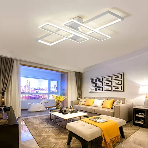 Vista 8 de Lámpara de Techo LED Moderna de 35.4", Luminaria Candelabro Regulable Negra de 94W, Rectangular, con Control Remoto Lámpara de Comedor, Lámparas