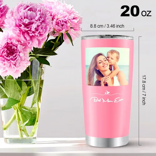 Vista 6 de Vaso de fotos personalizado con nombre, texto, logotipo, 20 onzas, impresión de doble cara, taza de café aislada de acero inoxidable, taza de viaje