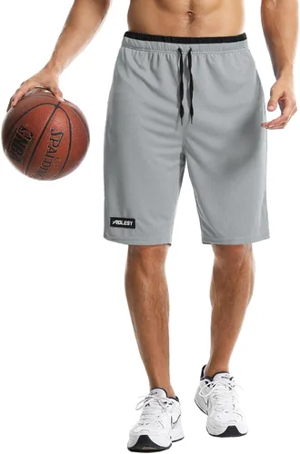 Vista 3 de Aolesy Pantalones cortos de baloncesto para hombre con bolsillos con cremallera, pantalones cortos deportivos de 10 pulgadas para hombre, pantalones