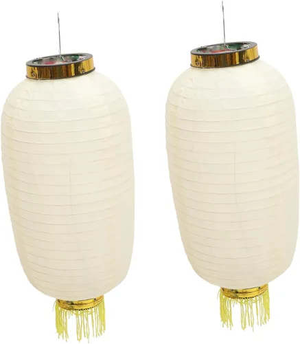 Vista 7 de Amosfun 2 linternas blancas chinas japonesas impermeables plegables de seda para bodas, fiestas, decoraciones colgantes de jardín