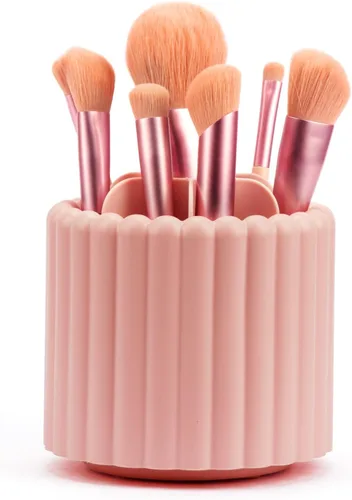Vista 10 de Organizador de Maquillaje para Encimera, Soporte Giratorio 360° para Brochas de Maquillaje con 2 Cajones, Pequeño Organizador Preppy 9.25x5.11