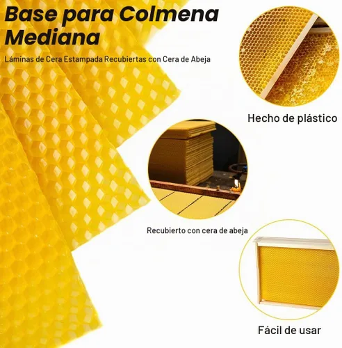 Vista 2 de BeeCastle 10 hojas de base con marco de colmena amarilla recubierta de cera de abejas, hojas de base enceradas, base mediana de 5-5/8 pulgadas