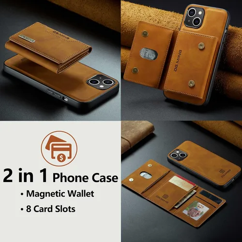 Vista 2 de ZCDAYE Funda tipo cartera para iPhone 11, iPhone 11 (6.1 pulgadas), piel marrón con tarjetero extraíble y función atril