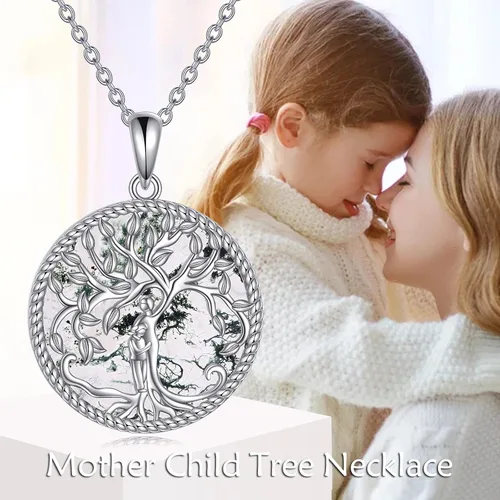 Vista 4 de Collar de árbol de la vida de plata de ley con colgante de árbol genealógico para madre y abuela