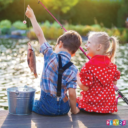 Vista 4 de Play22 Caña de pescar para niños, color rosa, 40 unidades, combos de caña de pescar y carrete, cañas de pesca para niños jóvenes, incluye aparejos