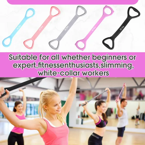 Vista 7 de Soulchen Paquete de 5 bandas elásticas de resistencia para brazos, espalda, pecho y hombros, yoga, pilates, estiramiento, entrenamiento para mujeres