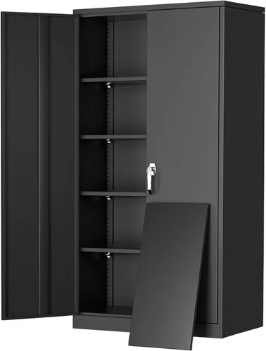 Vista 8 de Greenvelly Armario de almacenamiento de metal con puertas y estantes, armario de almacenamiento con cerradura de 36 pulgadas para oficina, gabinete