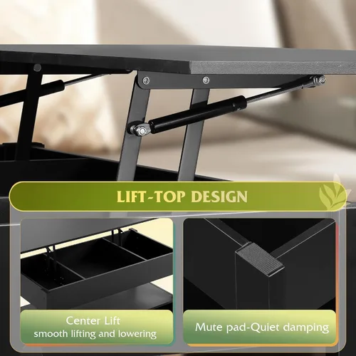 Vista 5 de WLIVE Mesa de Centro, Mesa de Centro con Tapa Elevable con 2 Cajones, Gran Almacenamiento y Estante Abierto, Tapa de Mesa Elevable para Sala de Negro