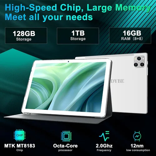 Vista 3 de KADYBE Tablet 2024 Tabletas Android de 10 pulgadas, última tableta con estuche de 128 GB de almacenamiento+16 GB de RAM+1 TB expandible, cámara