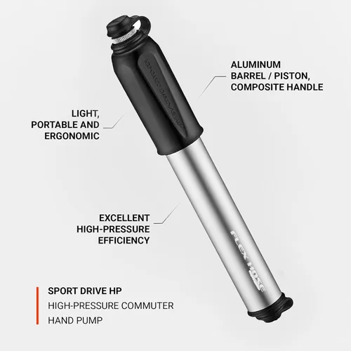 Vista 3 de LEZYNE Sport Drive HP - Bomba de mano compacta para bicicleta, 120 PSI de alta presión de aluminio CNC Mini bomba de bicicleta para neumáticos