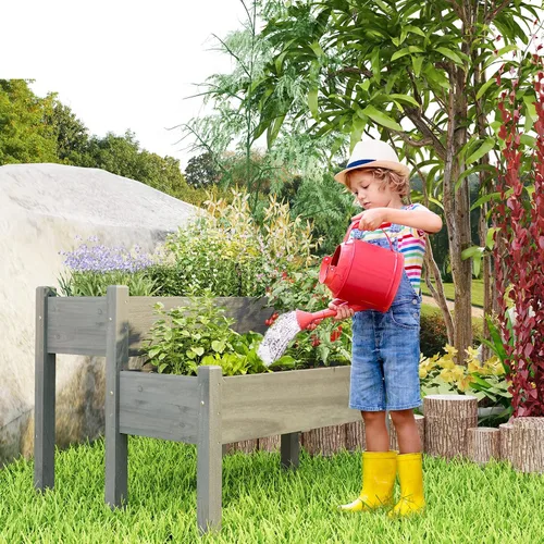 Vista 5 de Giantex Juego de 2 camas de jardín elevadas, caja de madera elevada, kit de cama elevada para flores, verduras, frutas, hierbas, contenedor de Gris