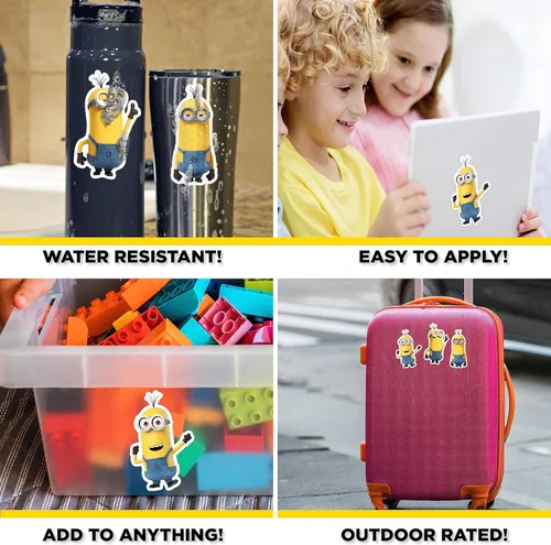 Vista 2 de Calcomanías de Minions de Despicable Me - Juego de 3 Pegatinas de Kevin para Coche, Botella de Agua, Casco de Bicicleta, Laptop, Monopatín