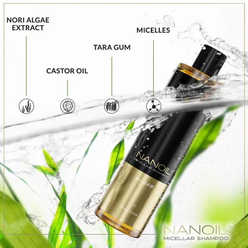 Vista 3 de NANOIL Champú micelar de algas 10.1 fl oz - Champú micelar rico en extracto de algas, limpieza profunda, impulso de hidratación, suavidad