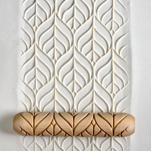 Vista 15 de MKM Pottery Tools Rodillos de mano grandes de madera para arcilla (BHR-01 Diagonal Basketweave)