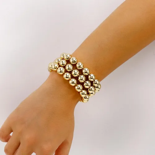 Vista 5 de Brazalete de oro para mujer, grueso, curvado, apilable, chapado en abalorios, pulseras elásticas