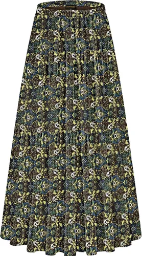 Vista 51 de NASHALYLY - Faldas largas de gasa, acampanadas, plisadas, con cintura alta y elástica para mujer Albaricoque Rosa Floral
